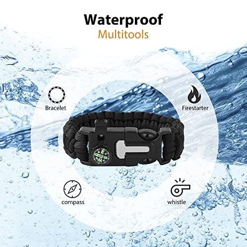 Oadnfa Black Survival Paracord Bracelet Kit with Fire Starter & Compass - 5-in-1 Camping Gear