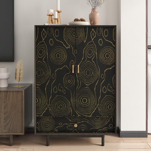 WESTICK Black/Gold Wood Contact Paper for Counter Top Peel and Stick Waterproof Wood Wallpaper Self Adhesive Vintage Wooden Grain Contact Paper for Countertops Kitchen Cabinets and Drawers 15.8" x 80"