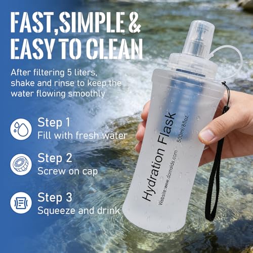 Butie White 1L Collapsible Water Bottle with Filter for Travel Hiking Camping