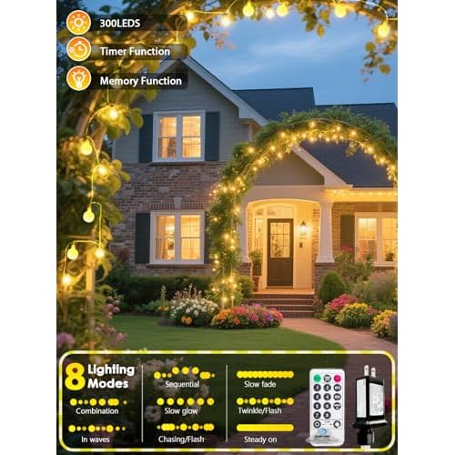 300LED Connectable Globe String Lights Indoor Outdoor for Bedroom, 108ft Warm White Christmas Lights with Remote, Waterproof Fairy Light Plug in 8 Modes for Room Classroom Wedding Christmas Decor
