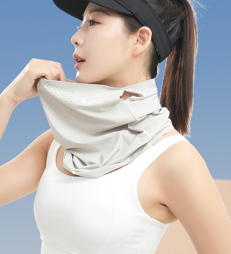 Cooling Neck Gaiter Face Mask - UV Sun Protection Scarf - Light Grey