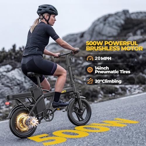 Folding Electric Bike for Adults - 500W Motor, 20 MPH, Black