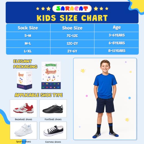Saracat Boys 100% Cotton Cushioned Crew Socks Large-X-Large, 6 Pairs Multicolor — Athletic Crew Socks