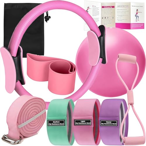 Pilates Set for Women - Magic Circle, Resistance Bands & Ball - Pink