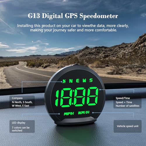 Digital GPS Speedometer G13 with Adjustable Color Display - Plug and Play