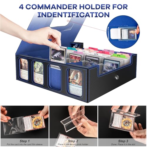 Gomyrod 4-Row Trading Card Storage Box 3200+ Capacity Black/Blue with Display