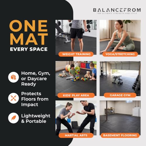 EVA Interlocking Foam Exercise Mat - 1/2" Thick, Black, 48 Sq Ft
