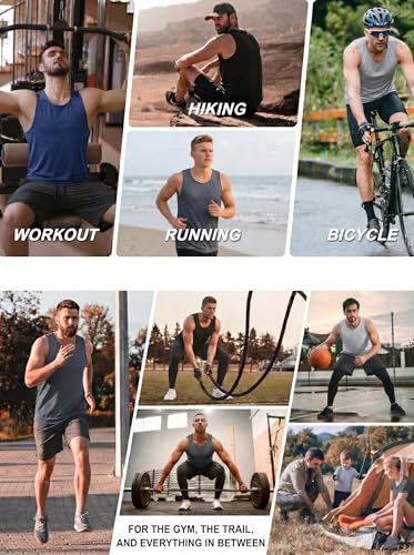 Men's Workout Mesh Tank Tops - Sleeveless Gym Shirts, 4 Pack - Black/Charcoal Gray/Gray White/Blue, Large