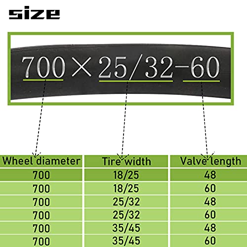 BWSHLF 700x25-32/18-25/35-45 Road Bike Inner Tube with 60mm Presta Valve – 2 Pack