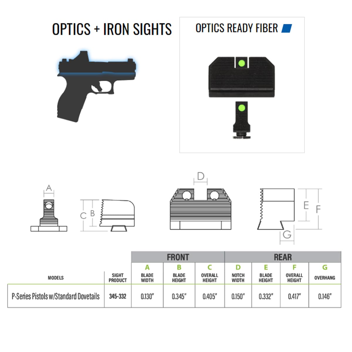 Night Fision Optic Height Fiber Optic .345-.332 Night Sight Set Designed for Sig Sauer P320/P365 with Romeo 1 Pro/RMR/507c/SRO, Orange Front