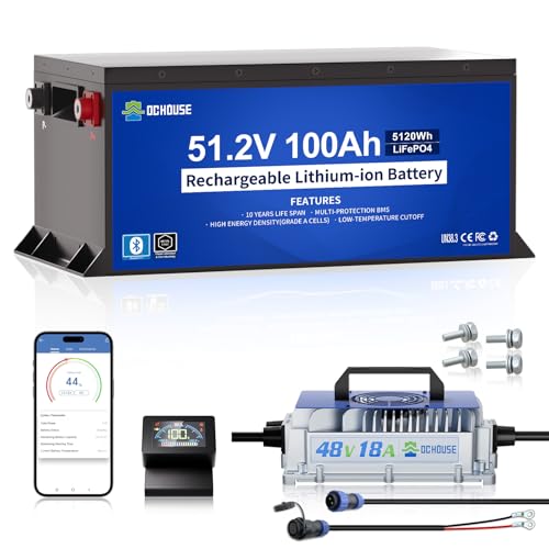 48V 100Ah Lithium Golf Cart Battery Kit with Charger & Monitor