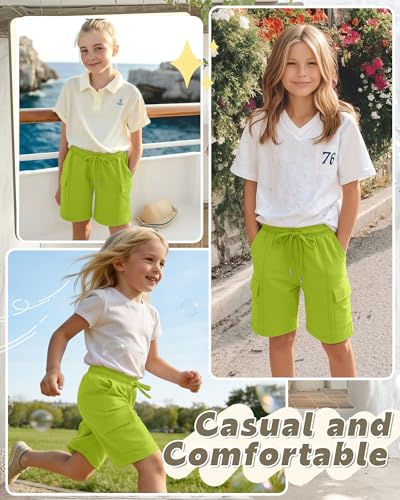 Girl's Bermuda Cargo Shorts - Fruit Green, 11-12 Years