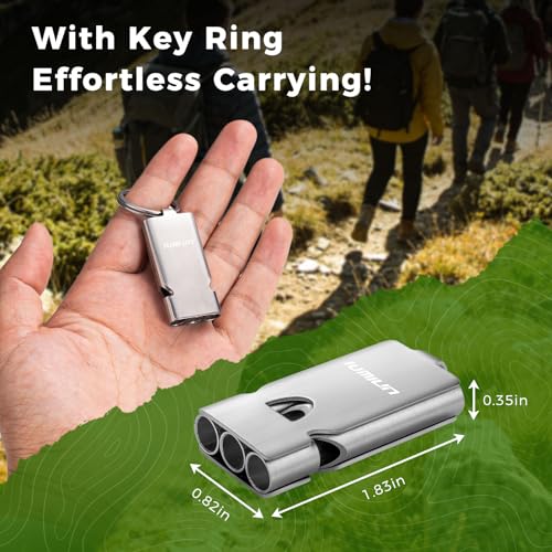 Stainless Steel 3-Tube Emergency Survival Whistle 130dB Waterproof Keychain Pack