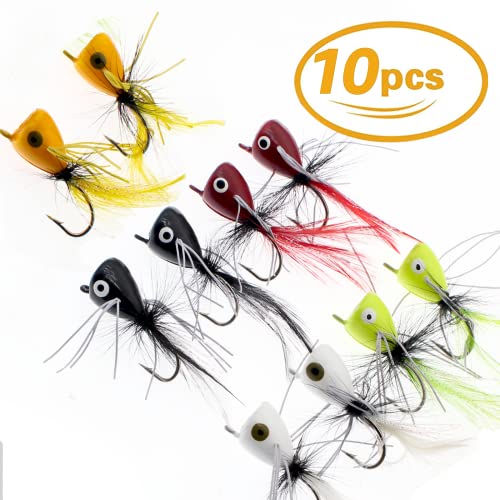 Fly Fishing Poppers Kit - 10pcs Topwater Lures for Bass & Trout