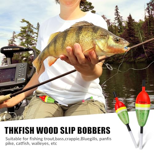 THKFISH Red Balsa Wood Slip Bobbers for Fishing - 0.9in, 5pcs