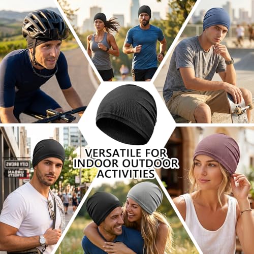 Cooling Skull Cap - 2 Pack Breathable Mesh Running Hat - Black & Dark Gray