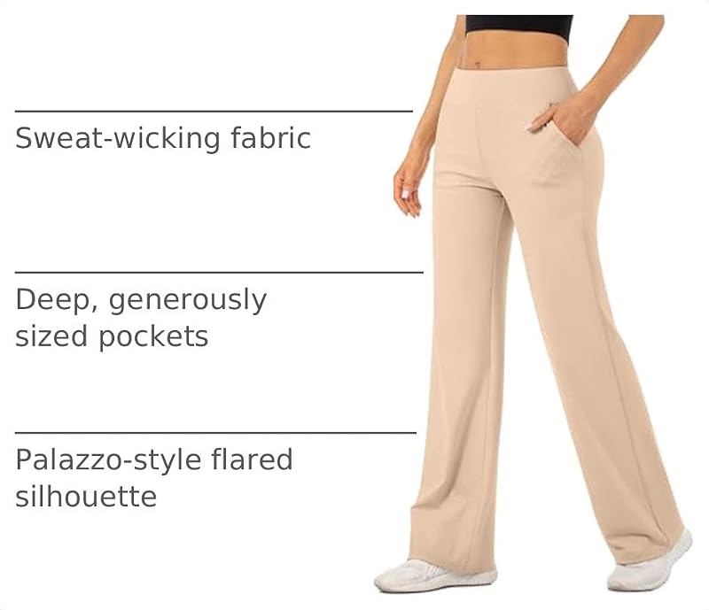 Blisset Women's High Waist Wide Leg Yoga Pants with Pockets - Soft Casual Lounge Bottoms, 29/31 Inch