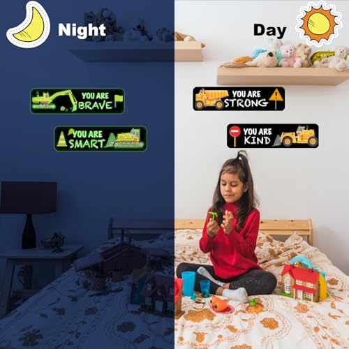 4 PCS Construction Wall Decals Glow in The Dark£¬Construction Stickers Toddler Room Decor for Kids Baby Nursery, Boys Glowing Motivational Wall Art Inspirational Sticker