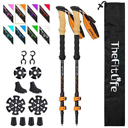 TheFitLife Carbon Fiber Trekking Poles Ultralight Walking Sticks - Orange