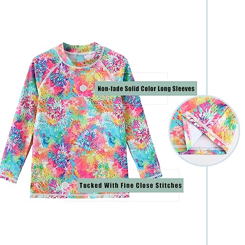 Girls Long Sleeve Rash Guard Swim Shirt - UPF 50+, 8-10 Years Blossom Tie Dye