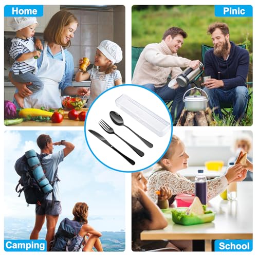 4-Piece Black Travel Utensils Set with Case - Stainless Steel