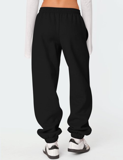 LOMON Sweatpants Women Fleece Joggers Wide Leg Sweat Pants Baggy Gym Workout Sweatpant Winter Spring Inner Drawstring Clothes with Pockets (Black, S)