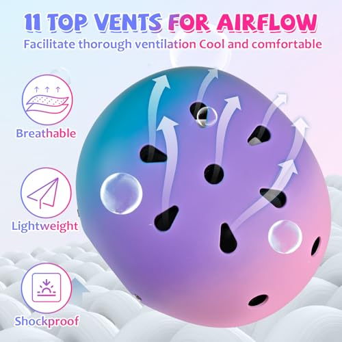 Adjustable Kids Bike Helmet - Gradient Pink Purple Green - Medium