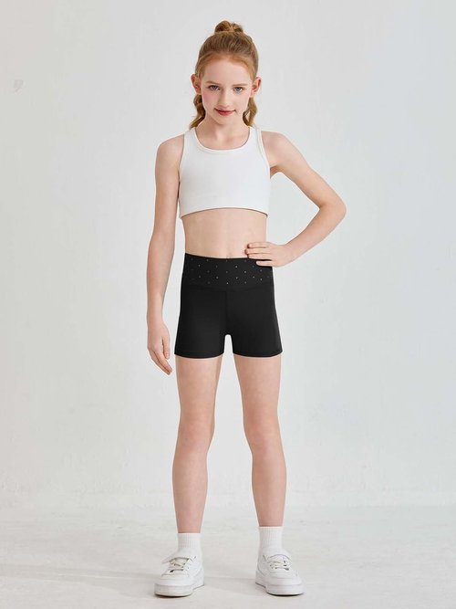 Haloumoning Girls Athletic Shorts - Sparkly High-Waisted Yoga & Dance Biker Shorts | Sizes 5-14Y