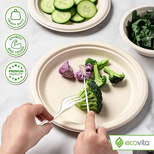 Ecovita Large 100% Compostable Paper Plates - 9 Inch, Eco Friendly, Sturdy, Tree-Free, 150 Pack
