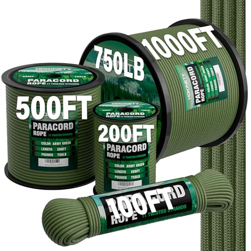 750 lb Paracord Rope - 4mm 11 Strand Utility Nylon String - Army Green 50ft