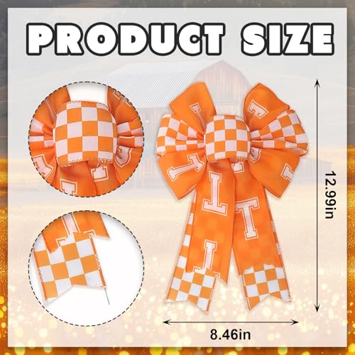 Tennessee Checkerboard Wreath Bow - Orange White T - 2PCS Style C