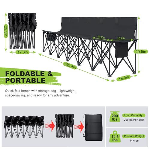 6-Seat Portable Soccer Bench with Back Rest & Carry Bag