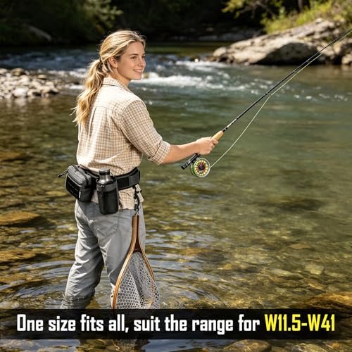 QualyQualy Grey Wading Fishing Belt with Rod Holder & Tackle Pack – Adjustable Waterproof Waist Belt for Fly & Spinning Rods