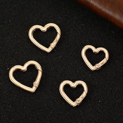 4 PCS Heart Carabiner Clips - Gold Zinc Alloy Key Ring Hooks