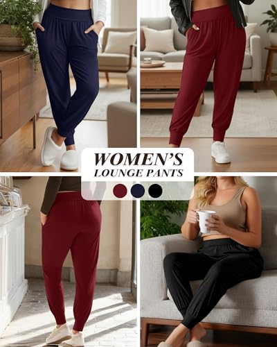 Evervibe 3-Pack Women's Plus Size Sweatpants Yoga Pants Black Navy Wine 4X-Large
