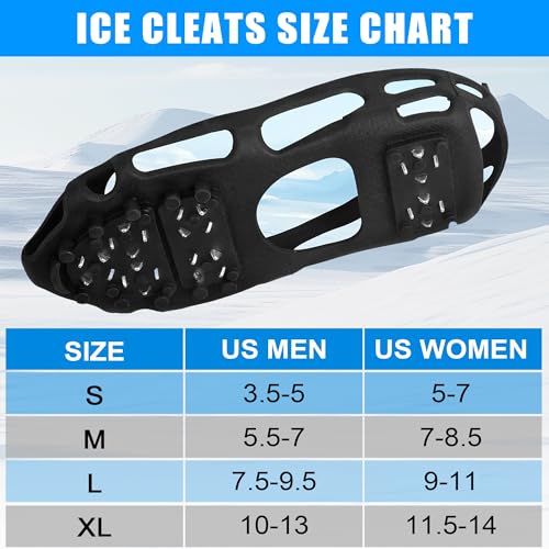 VATEICO X-Large Ice Cleats for Snow Shoes and Boots - 28 Spikes, Unisex, Size US Women 11.5-14 / Men 10-13