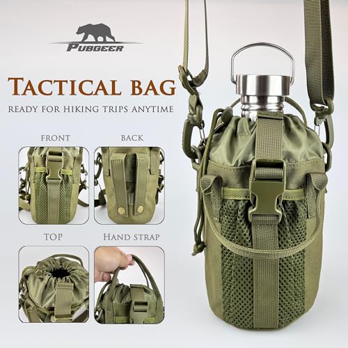 Pubgeer 42oz Stainless Steel Water Bottle with 24oz Nesting Cup & Carrier Bag, Camping & Survival Gear