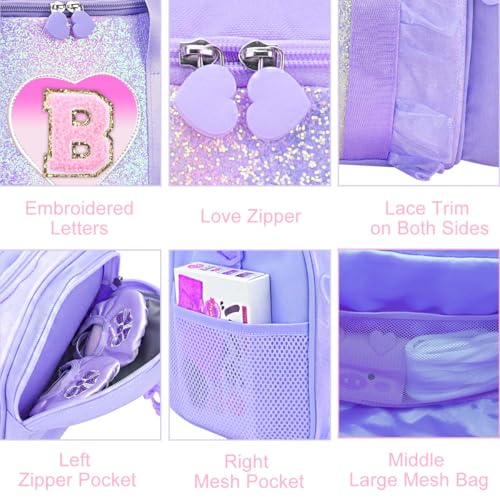 Personalized Girl's Monogram Dance Bag - Light Water-Resistant Oxford Backpack, Purple V, 3-6 Years
