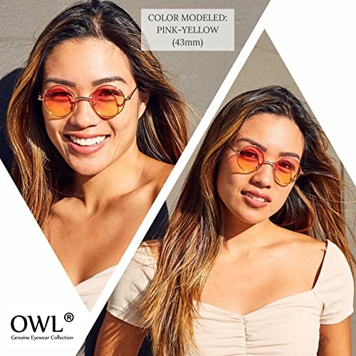 Round Sunglasses with Pink Tinted Lens - Retro Metal Frame UV400