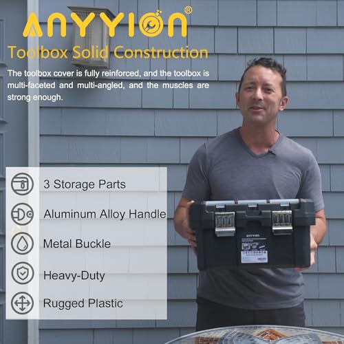 Anyyion 13 inch Small Tool Box with Removable Tray, Truly Strong and Durable For Hobby or Craft Storage Toolbox, (Internal Size:12.9"Lx6.1"Wx5.9"H)