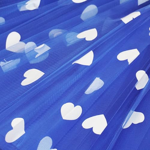 4-Layered Adult Tulle Tutu Skirt with Heart Pattern - Blue, Large