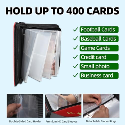 4 Pocket Trading Card Binder with 400 Sleeves - Waterproof PU Collection Organizer