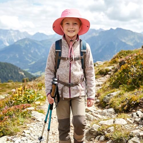 Wide Brim Sun Hat for Kids - UPF 50+ Adjustable Beach Hat - Pink