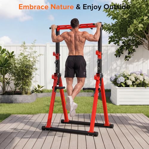 Foldable Adjustable Height Pull Up Bar - Red, 700lbs Capacity