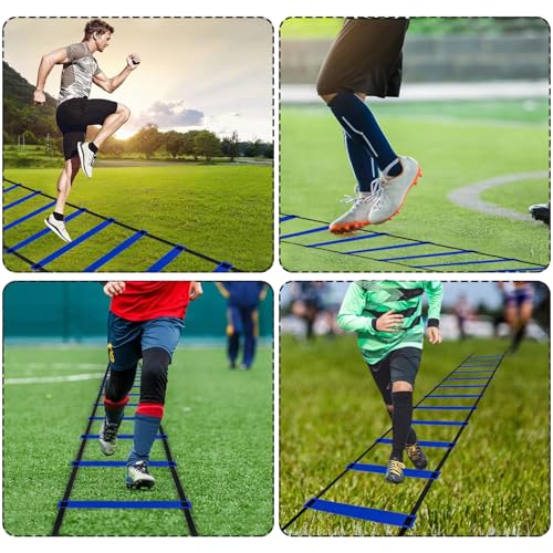 20ft Agility Ladder Training Set with Cones & Hurdles - Blue