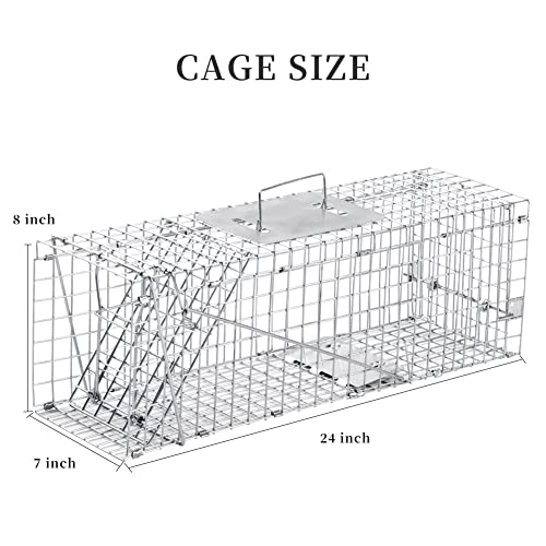 24 Inch Live Animal Trap - Durable Galvanized Steel, Easy Setup, Compact 24x7x8 Inches