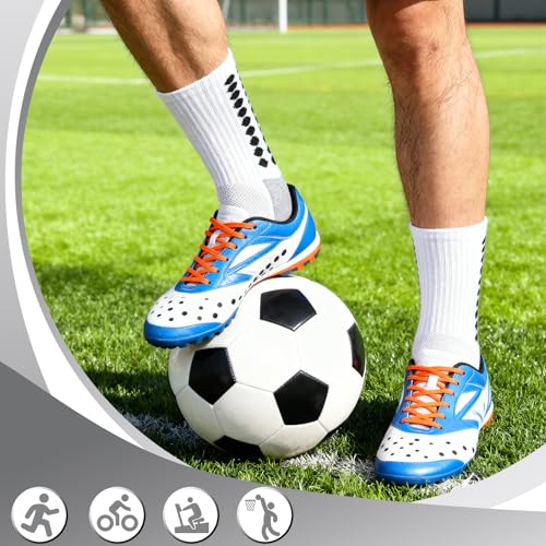 Grip Soccer Socks - Anti-Slip Athletic Socks for Men & Women - White, 6 Pairs