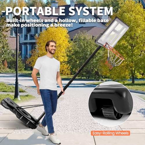 Portable Basketball Hoop - Adjustable Height 6.1-10FT, 44" Backboard, Shatterproof, Fillable Base, Grey
