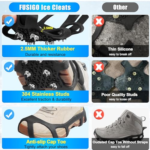 Ice Cleats for Shoes and Boots - Non-Slip Traction Crampons, Large