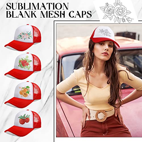 Vabean 24 Pack Red Mesh Trucker Hat - Unisex Sublimation Blank Cap, One Size